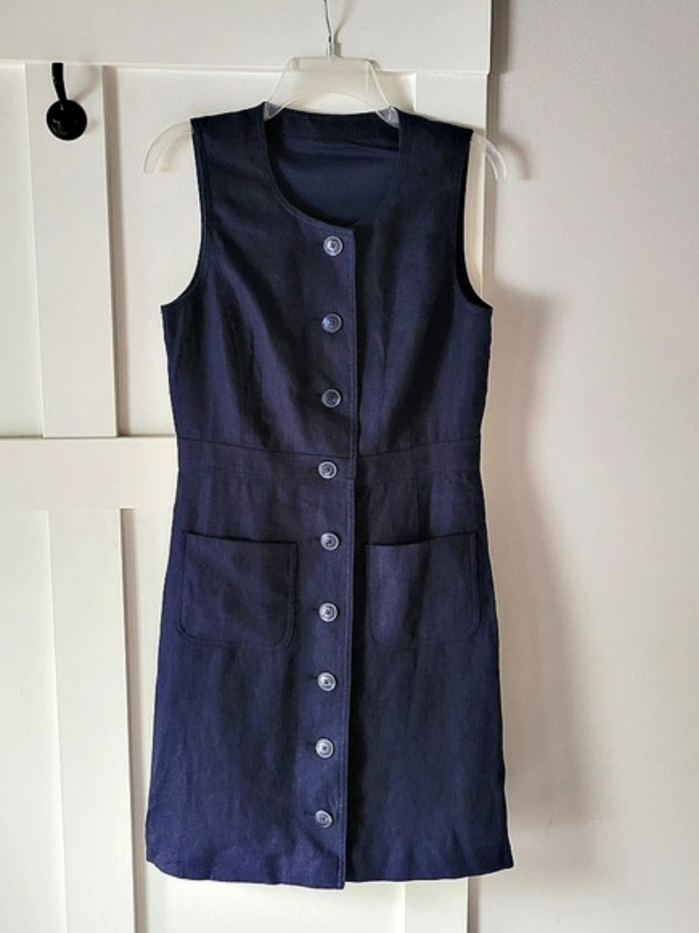 Tory Burch Linen Sleeveless Button-front Mini Dress in Tory Navy Size 2 (P)